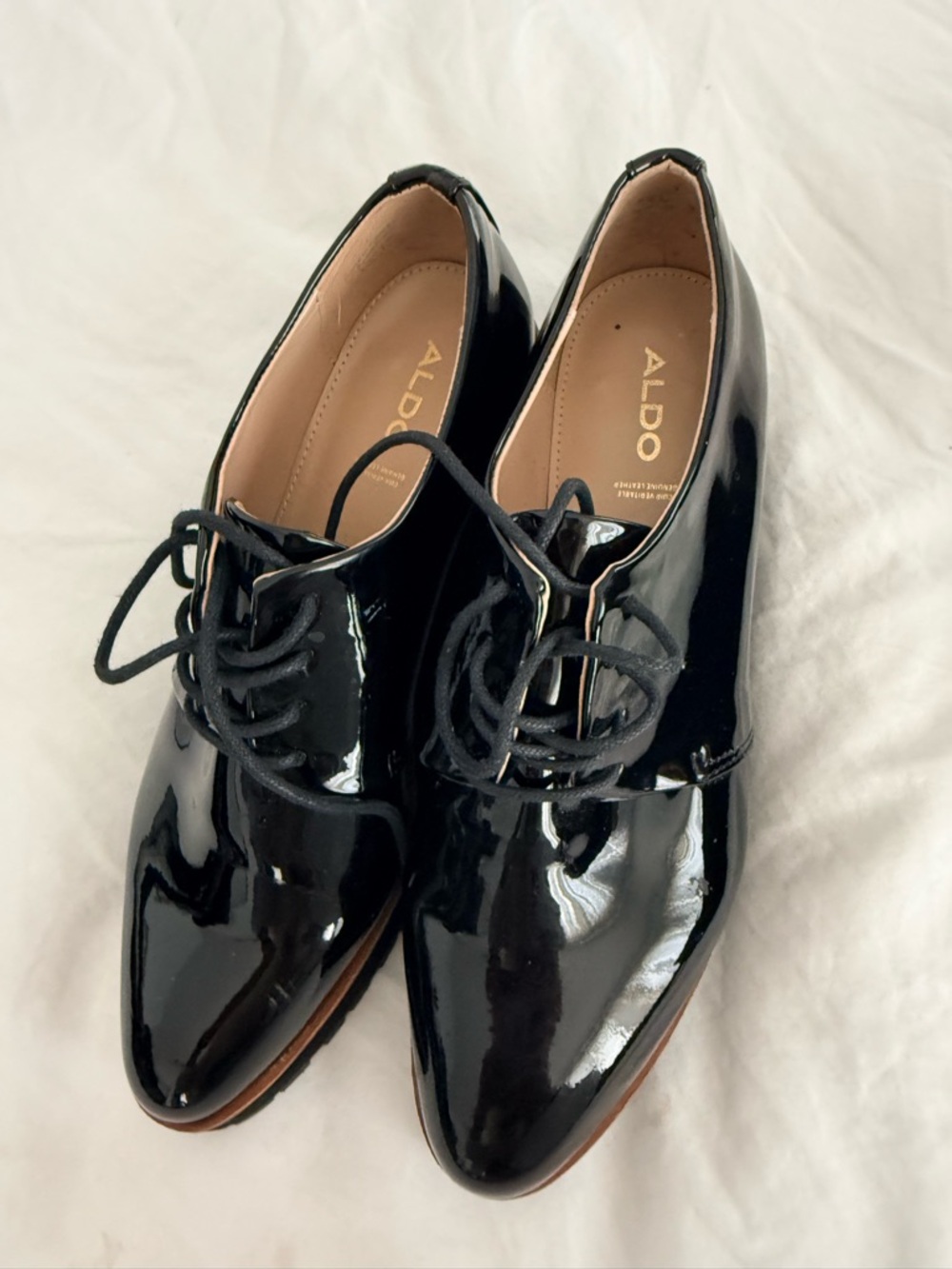 Women's Black Patent Lace-Up Platform Oxfords - Picture 2 of 4